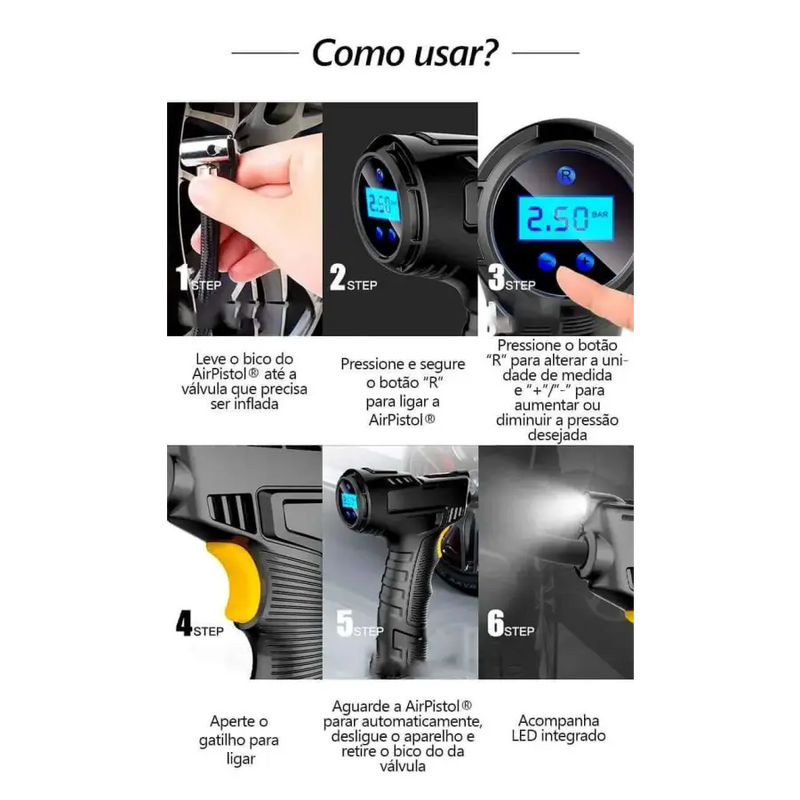 Air Pistol - Compressor de ar do futuro + 3 Bicos Brinde - Frete Gratuito